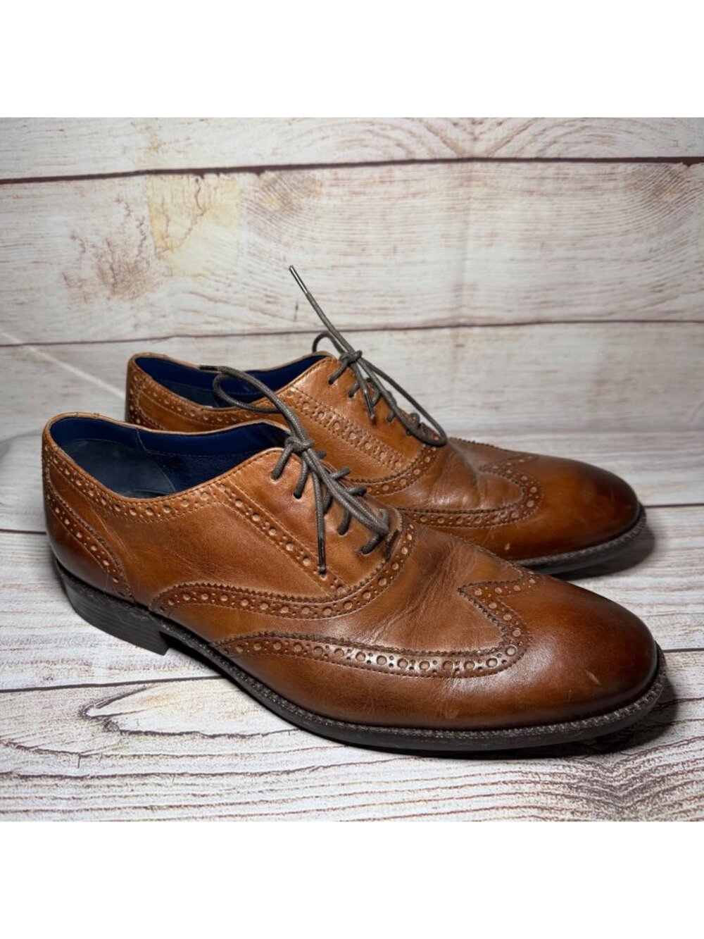 Cole Haan Wayne Wingtip Oxford Leather British Tan Brown Shoes Mens Sz 10 C30687